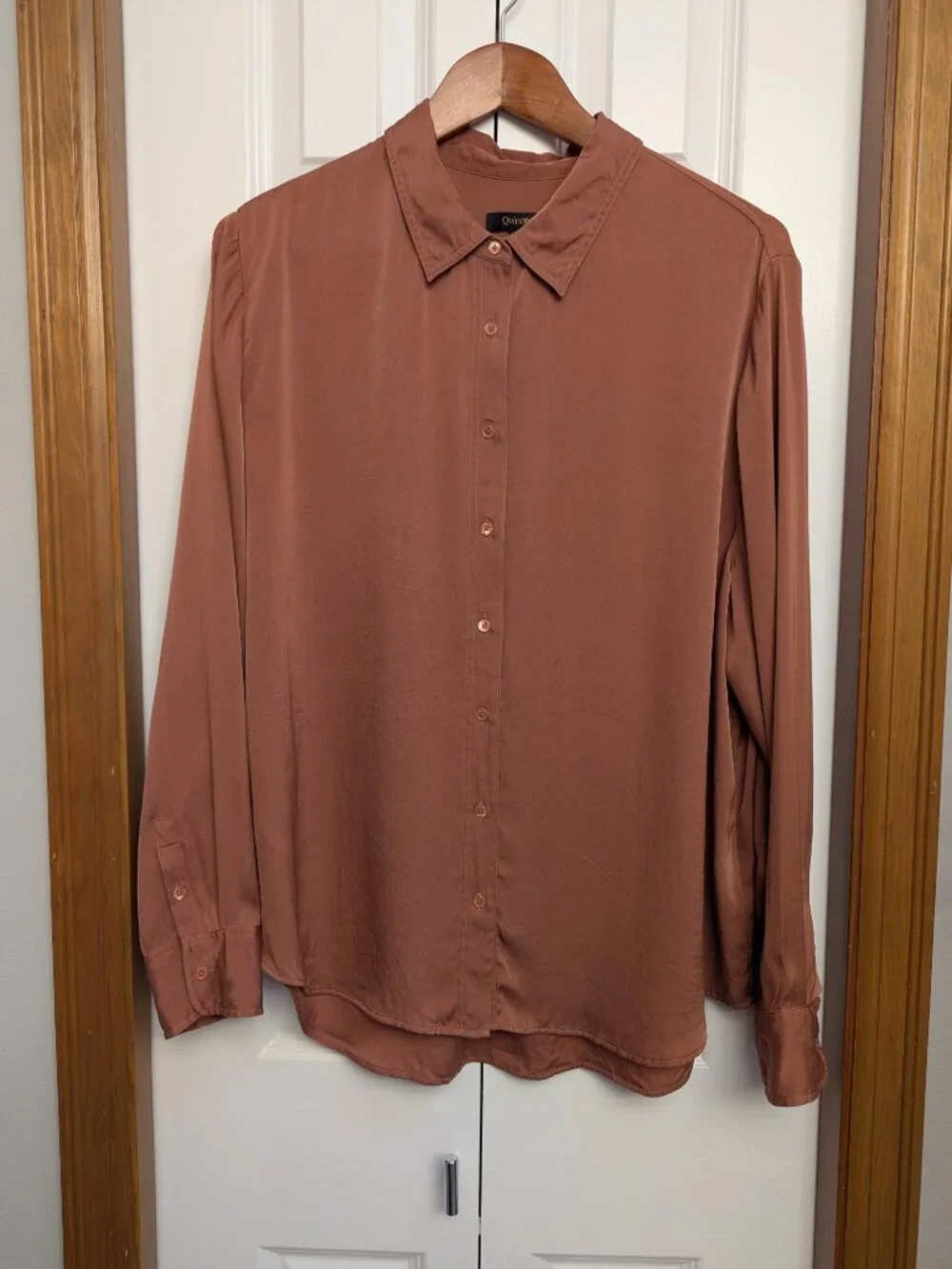 Quince Washable Stretch Silk Long Sleeve Button Down Blouse - Rose Size XL - Picture 9 of 10
